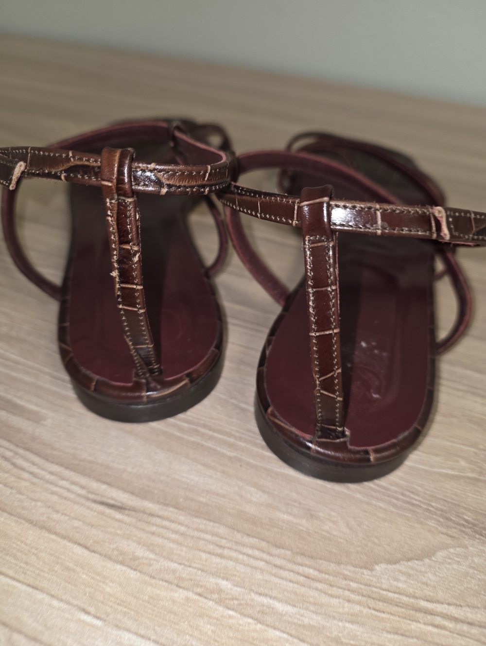STAUD Chocolate Brown Croc-Embossed Strappy Square-Toe Sandals - Picture 5 of 8